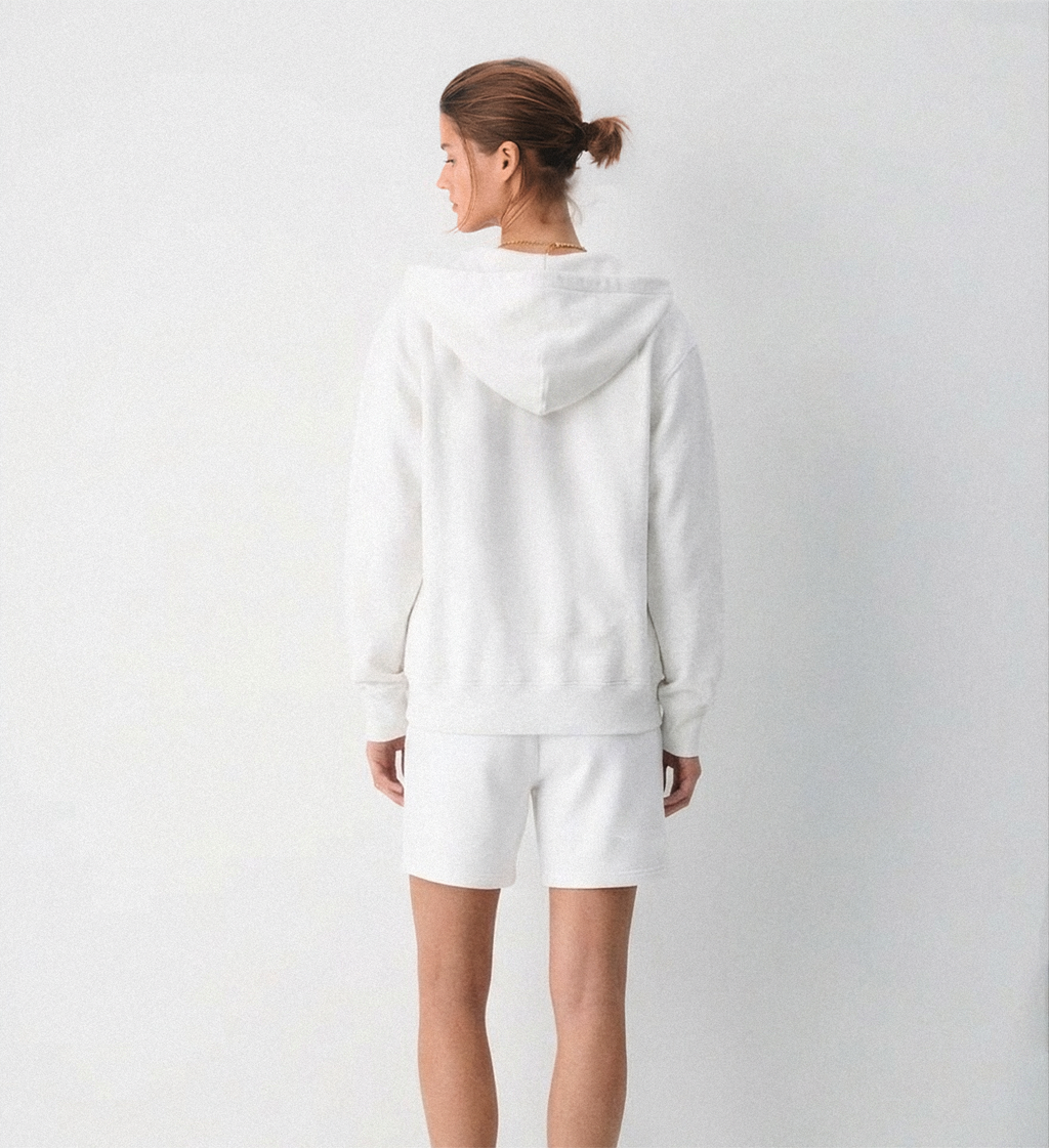 Signature Logo Embroidered Zip Hoodie - White