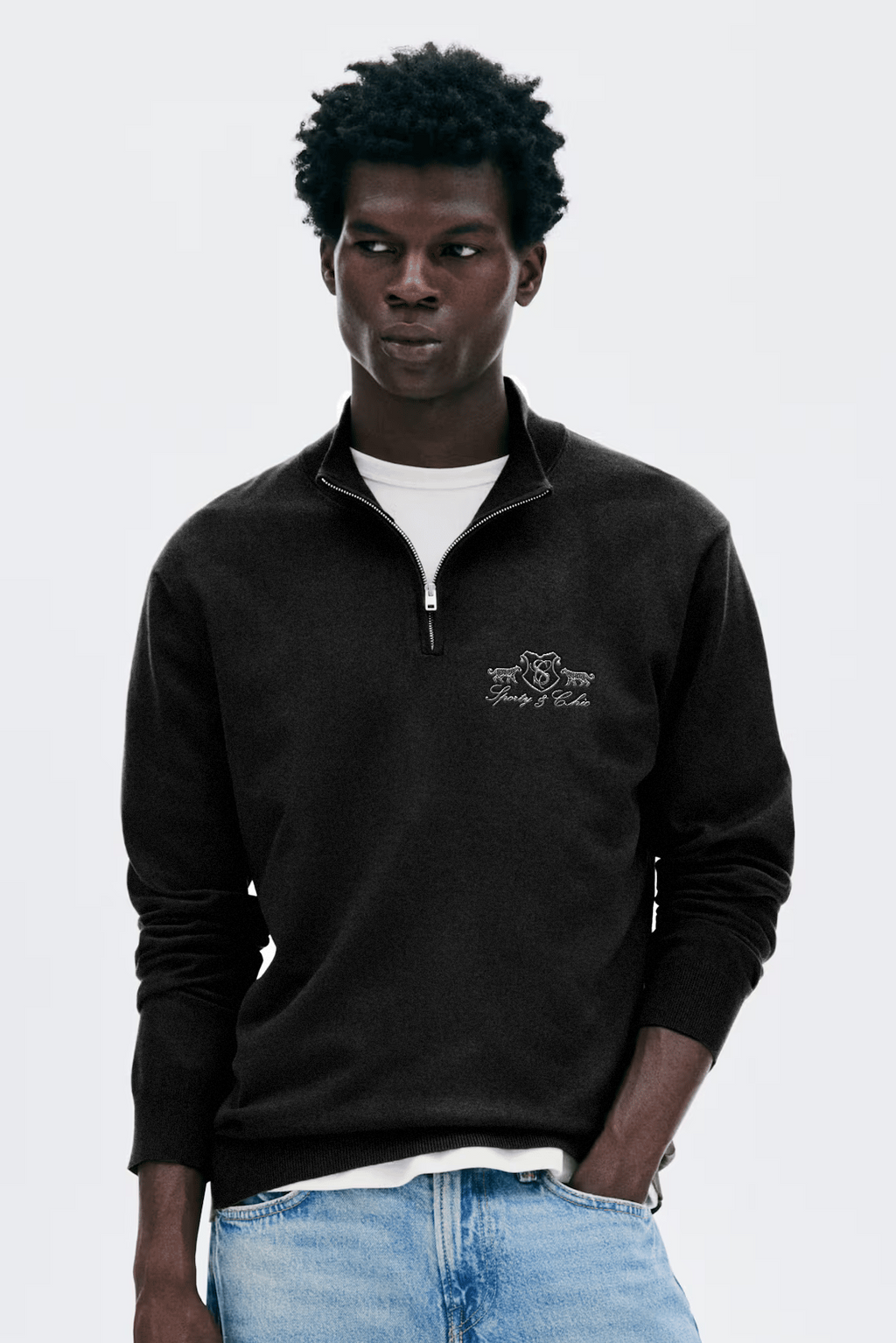 S&C Embroidered Quarter Zip Unisex - Black