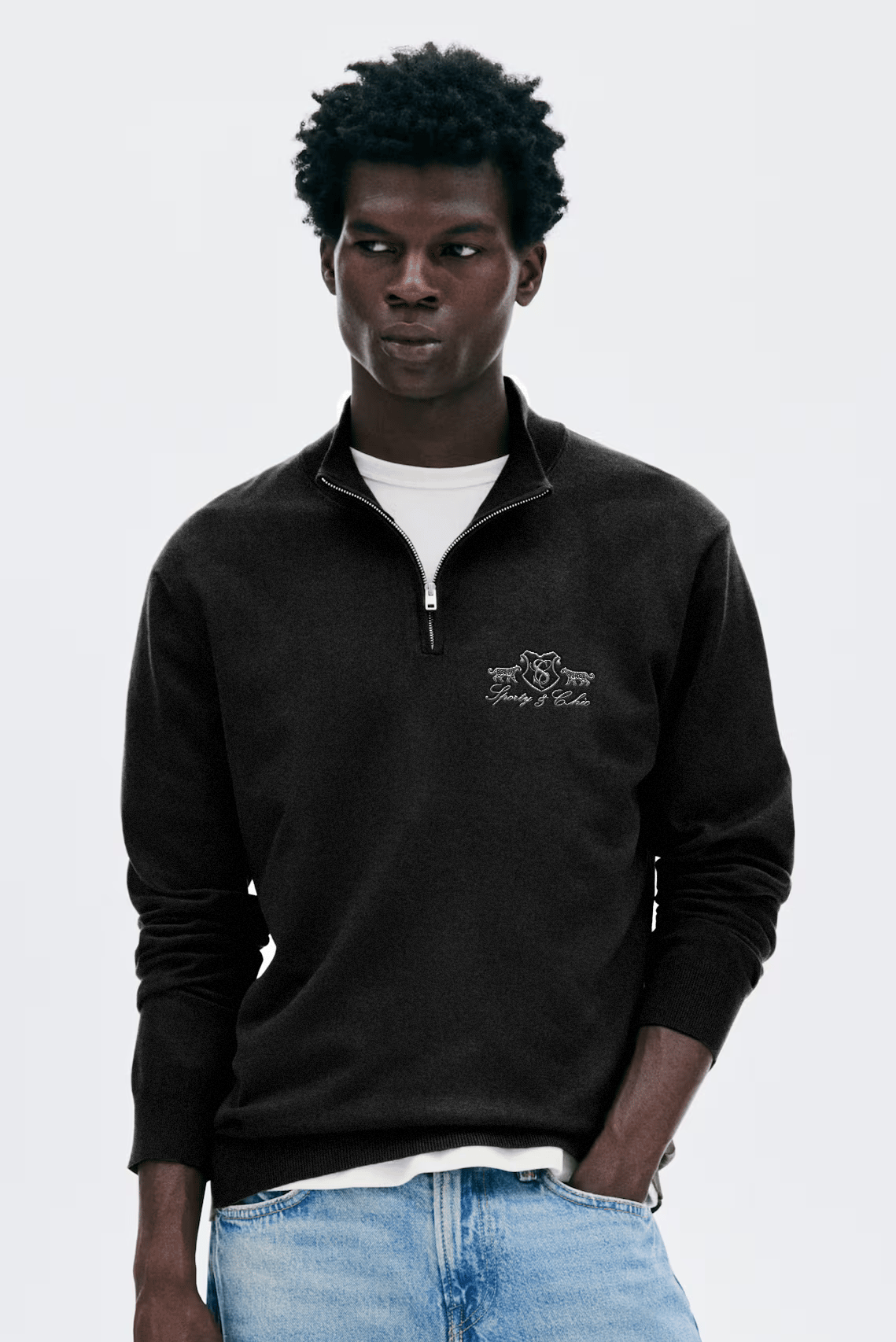 S&C Embroidered Quarter Zip Unisex - Black