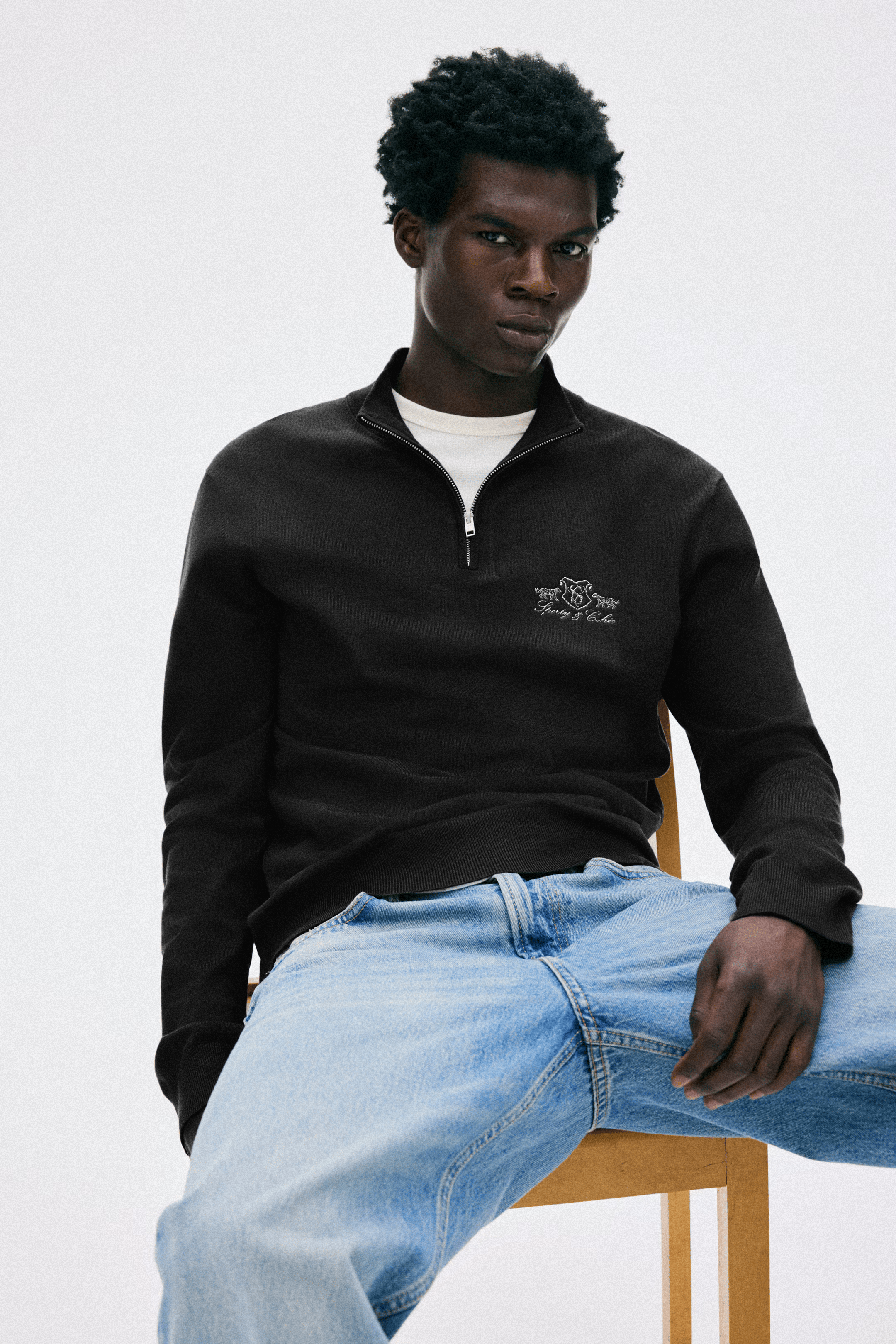 S&C Embroidered Quarter Zip Unisex - Black