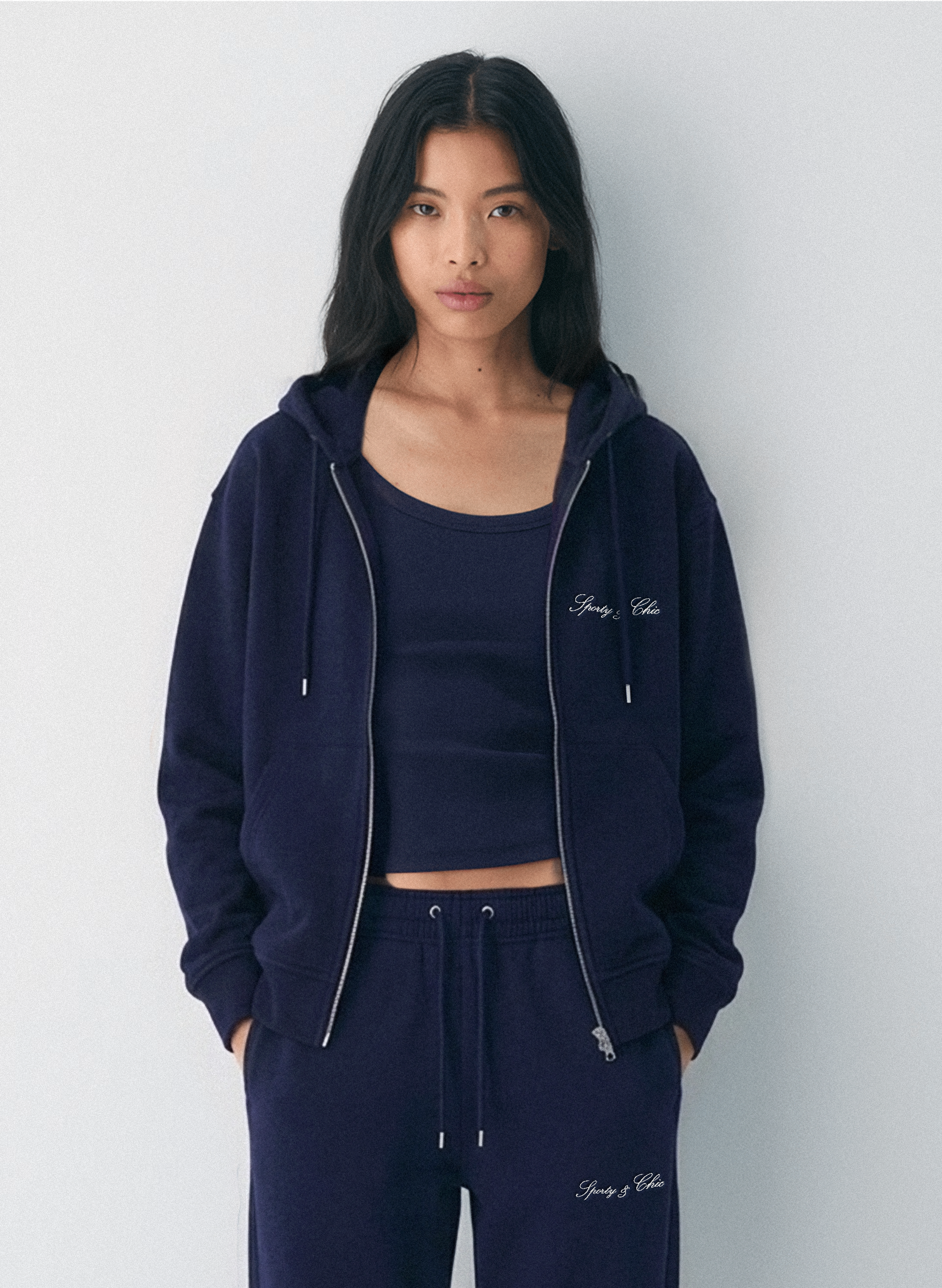 Signature Logo Embroidered Zip Hoodie - Navy