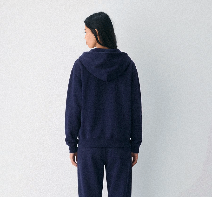 Signature Logo Embroidered Zip Hoodie - Navy