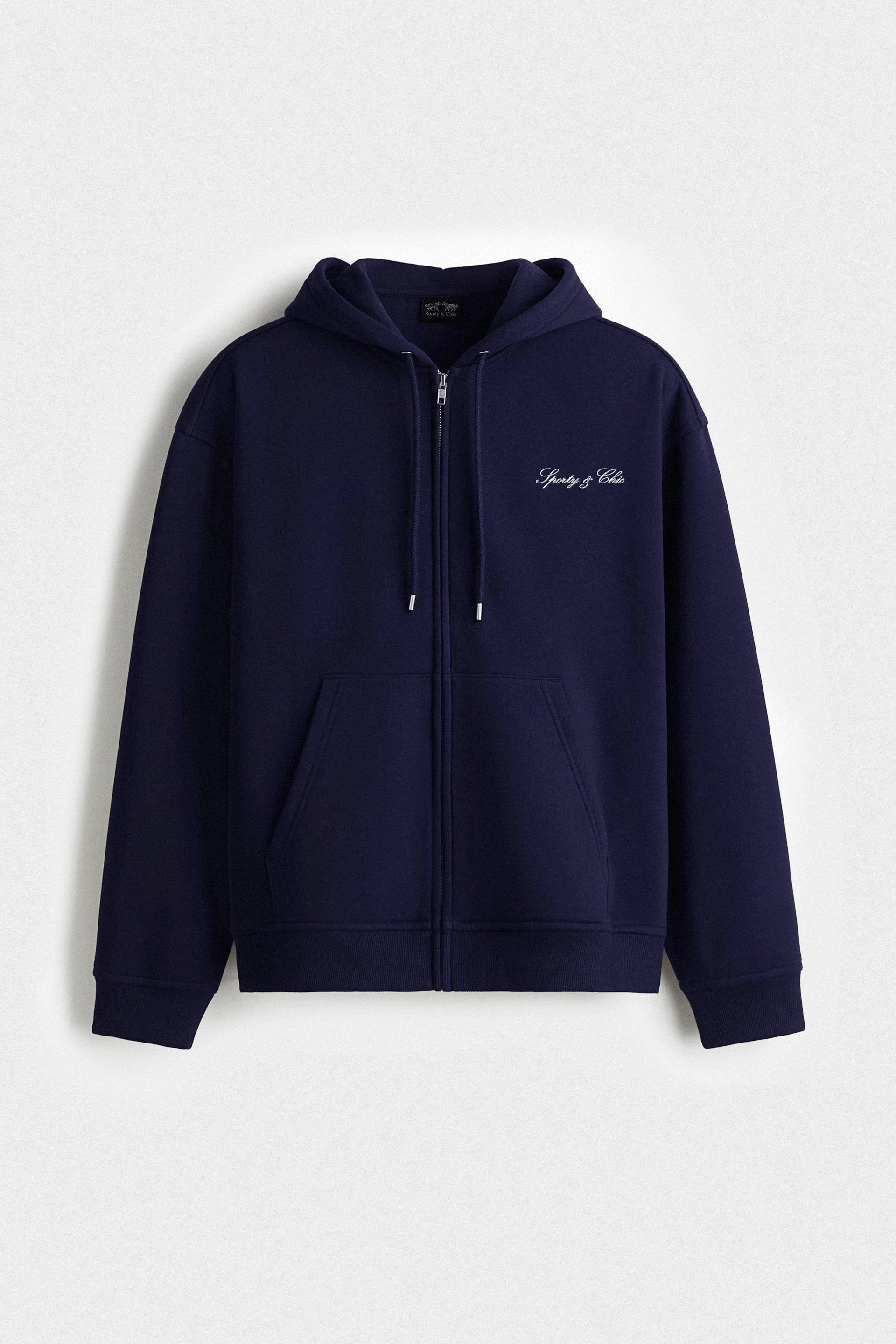 Signature Logo Embroidered Zip Hoodie - Navy